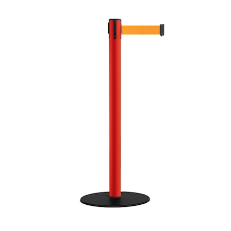 Montour Line Retractable Belt Stanchion, Low Base, 2.5" Red Post 9' Fl.Org Belt S400-RD-FOR-90